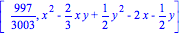[997/3003, x^2-2/3*x*y+1/2*y^2-2*x-1/2*y]